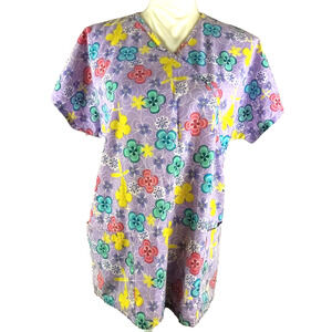 Vintage MHD Scrubs Women's Size Medium 10/12 Purple Flowers